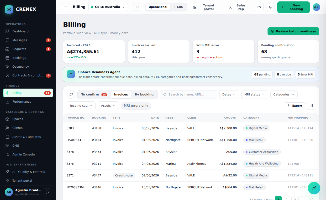 Crenex OS billing workspace